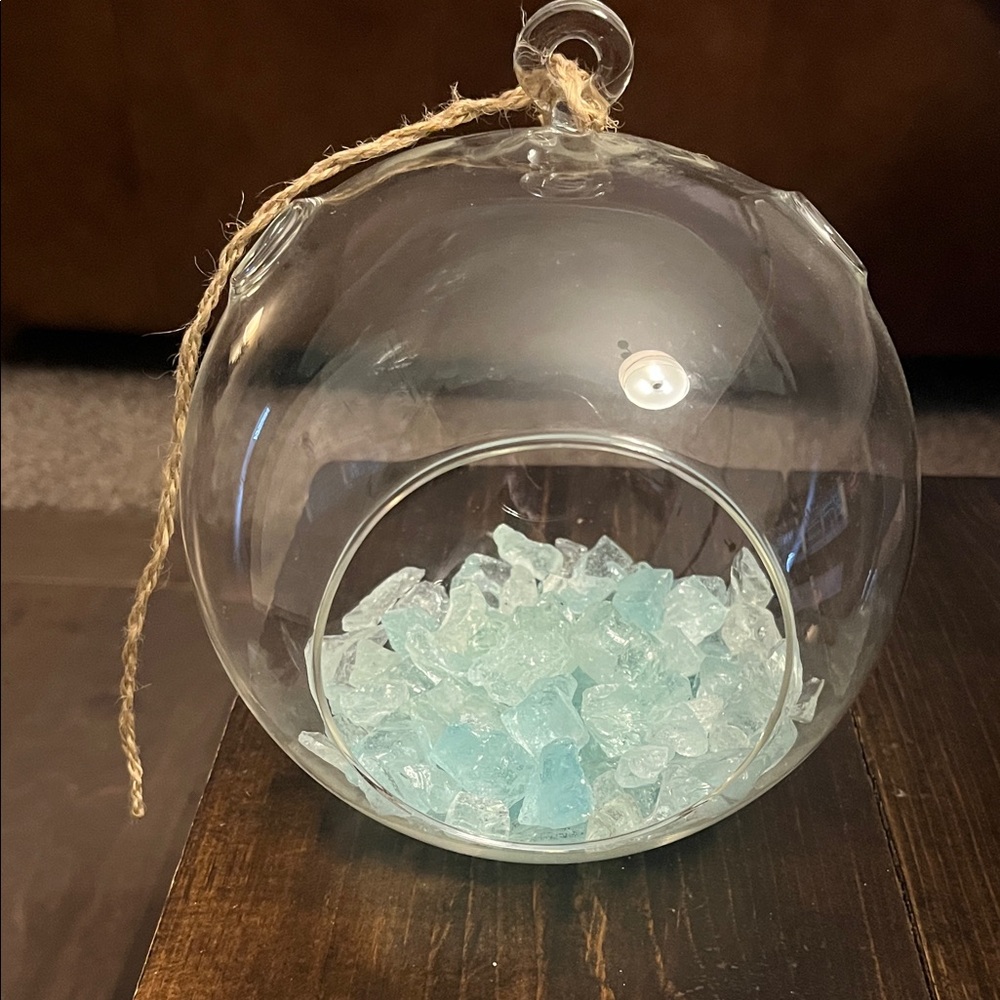 Glass Hanging Terrarium with Seaglass Stones